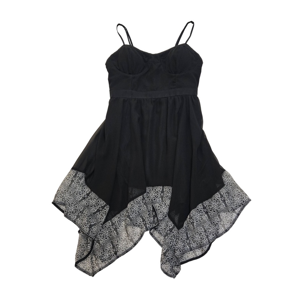 American Eagle Black Paisley Handkerchief Hem Bustier Dress Large L Lace Trim